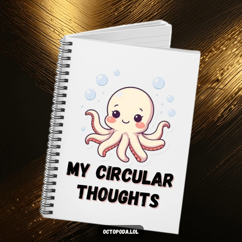 Funny octopus notebook featuring a small, cheerful octopus swimming happily in a bubbly circle, perfect for journaling or sketching.