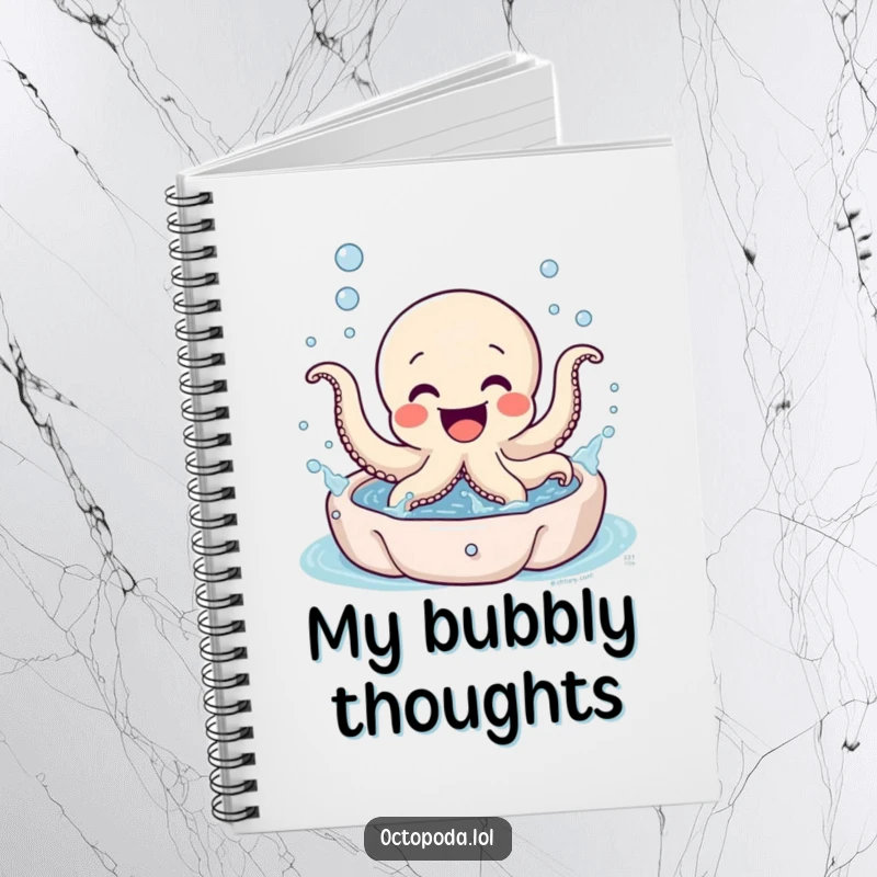 Funny Octopus Notebook: An excited octopus character gleefully splashing in a miniature bubbly pool on the cover.