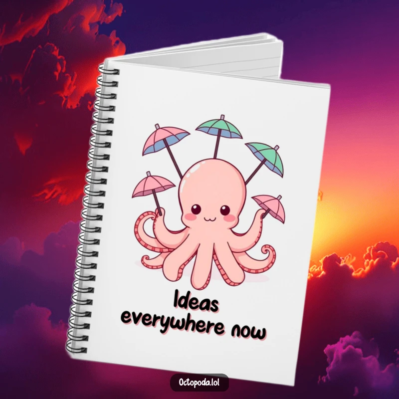 Funny Octopus Notebook: a notebook featuring a cute octopus spinning tiny umbrellas with its tentacles.