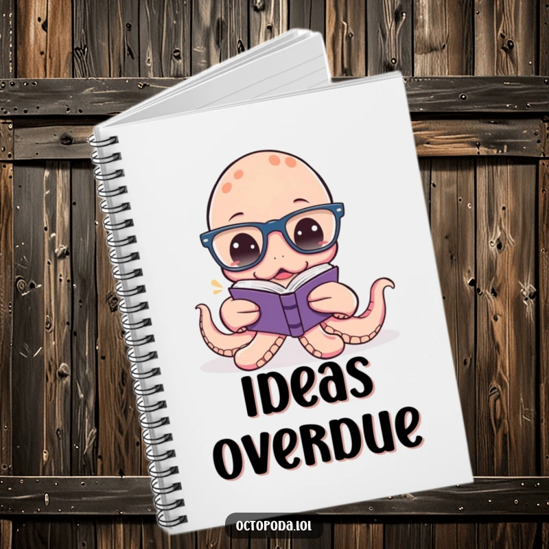 Funny Octopus Reading Notebook: A funny journal featuring an octopus in glasses attempting to read a small book, ideal for note-taking.