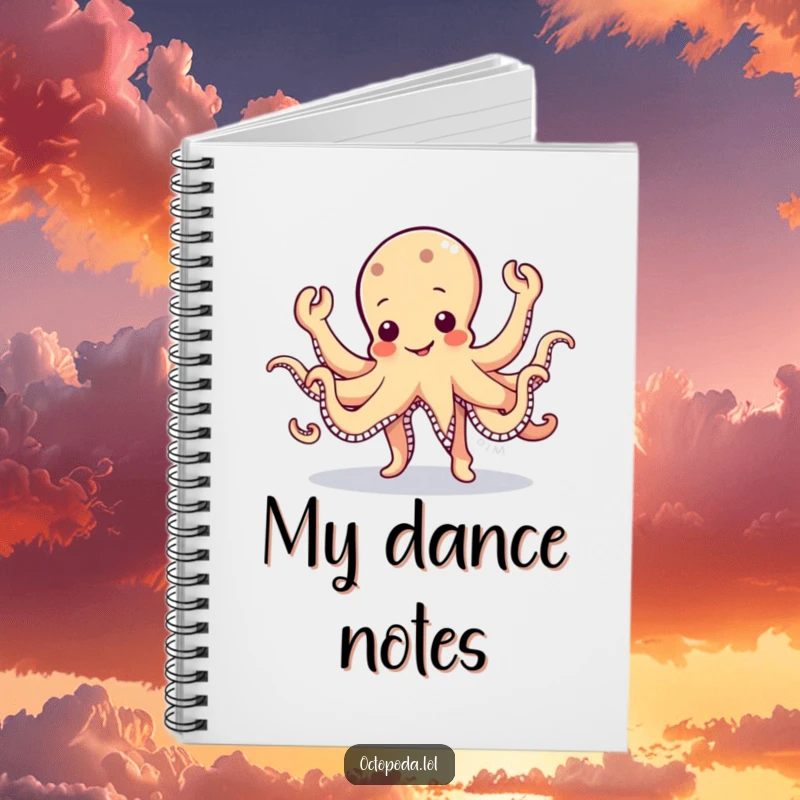 Funny Octopus Notebook: A wobbly octopus character doing a silly jig with eight waving arms on the cover.