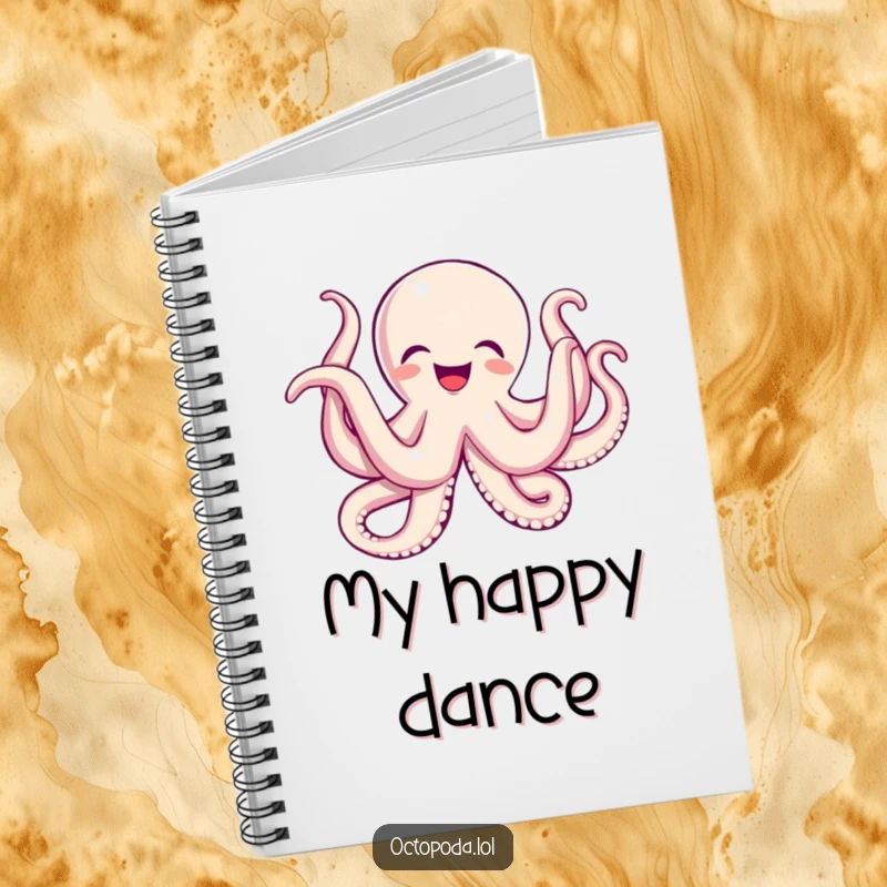 Funny notebook cover featuring an octopus joyfully wiggling its tentacles, embodying pure happiness and delight.
