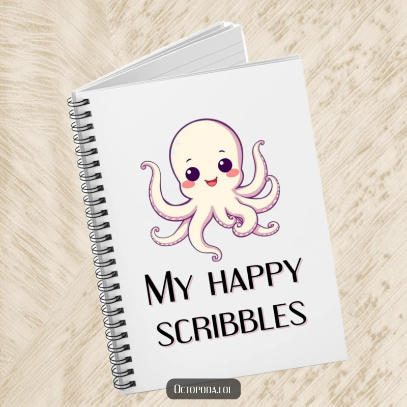 Funny Notebook featuring a dancing octopus with googly eyes, perfect for capturing happy thoughts and creative ideas.