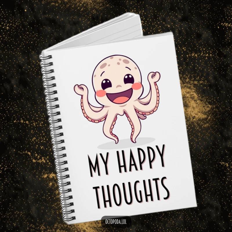Funny Notebook with a happy octopus dancing with a wide grin, ideal for journaling, note-taking, and capturing joyful or celebratory thoughts.
