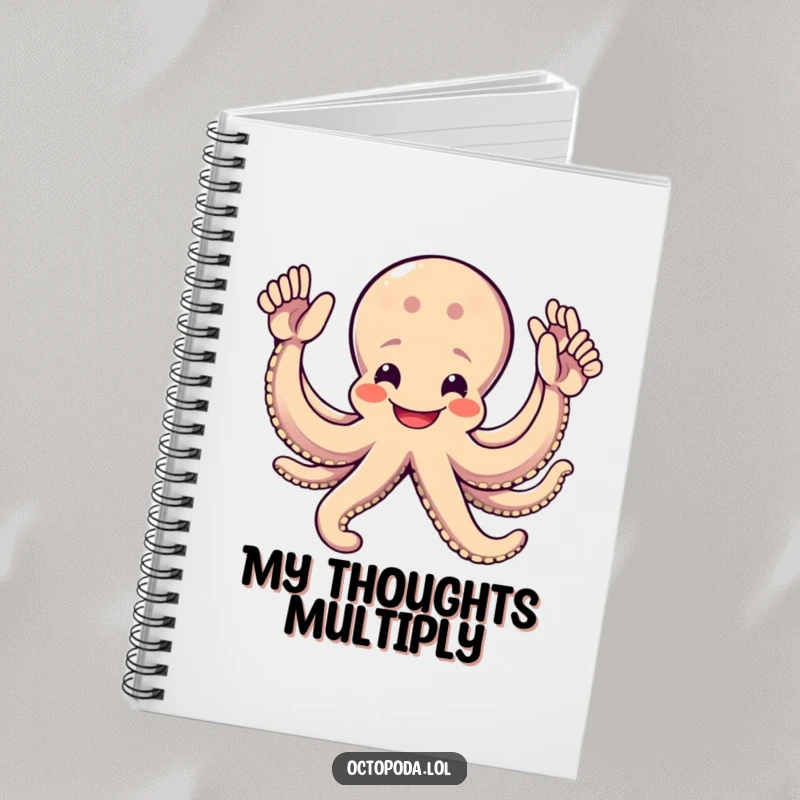 Funny Octopus Notebook: A smiling octopus with eight arms extended for high-fives, ready to capture your brilliant thoughts and ideas.
