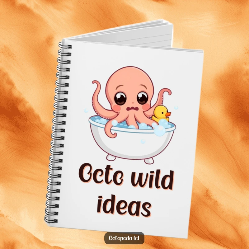 Funny Notebook: A surprised octopus with wide eyes leaps from a bubble bath with a rubber duck, inspiring creative and humorous notes.