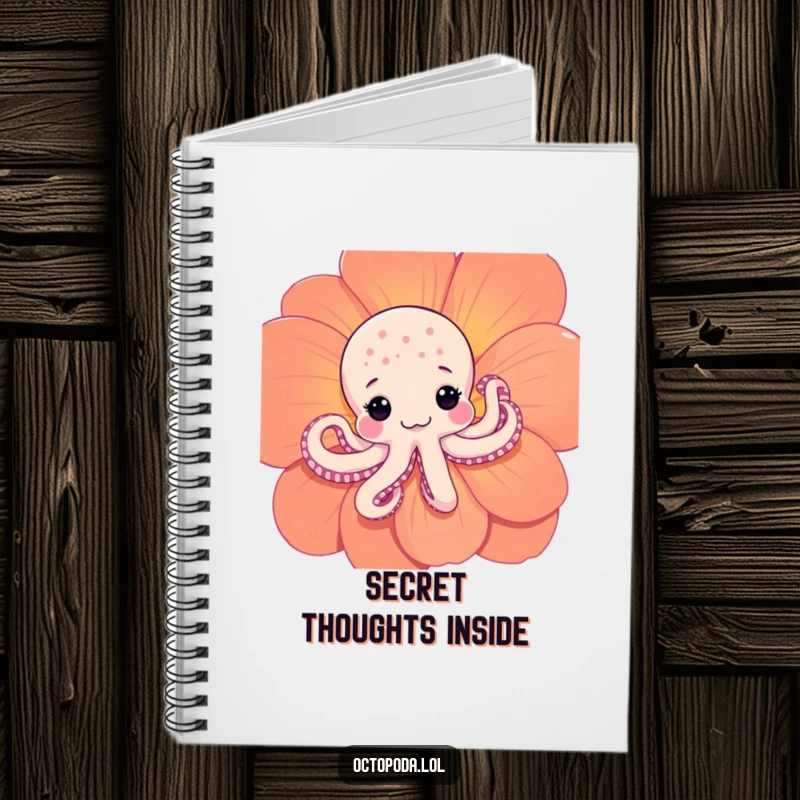 Funny Shy Octopus Notebook: A funny notebook with a shy octopus peeking from behind a flower, perfect for jotting down gentle ideas.