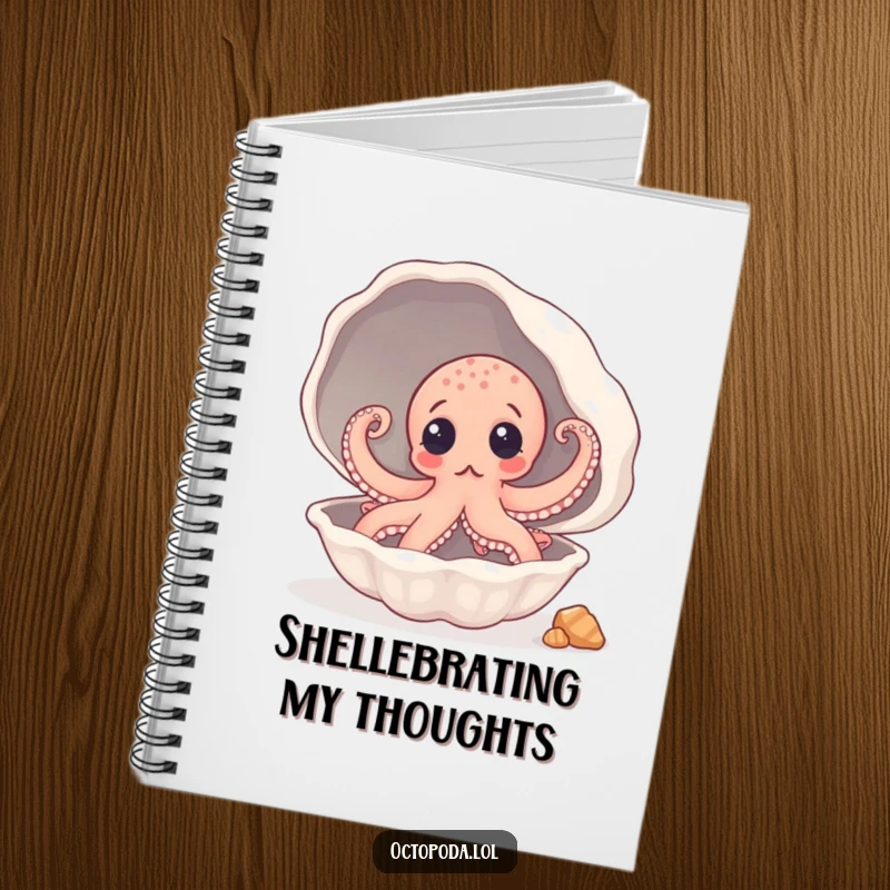 Funny Notebook: A surprised octopus peeking from a seashell, ready to inspire your notes and ideas.