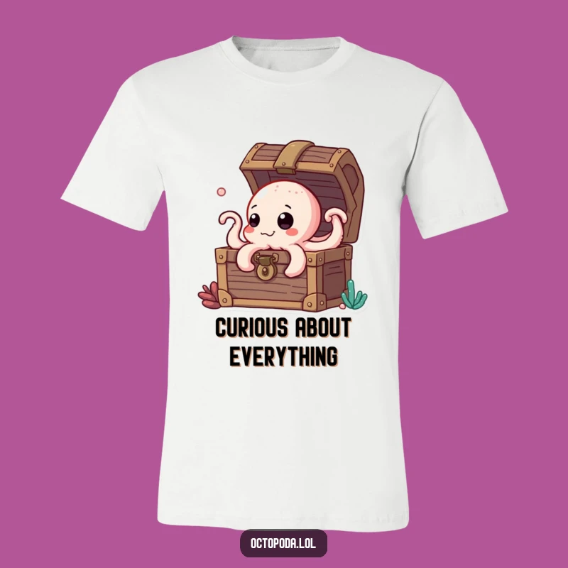 Funny Octopus Peeking Treasure Chest T-Shirt, Witty Apparel Gift for Explorers