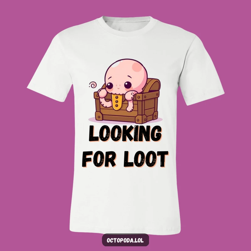 Funny Curious Octopus T-Shirt - Peeking Treasure Tee for Adventurers