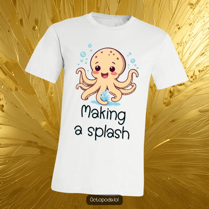 Funny T-Shirt: A happy octopus enthusiastically spraying water, creating a playful fountain effect.