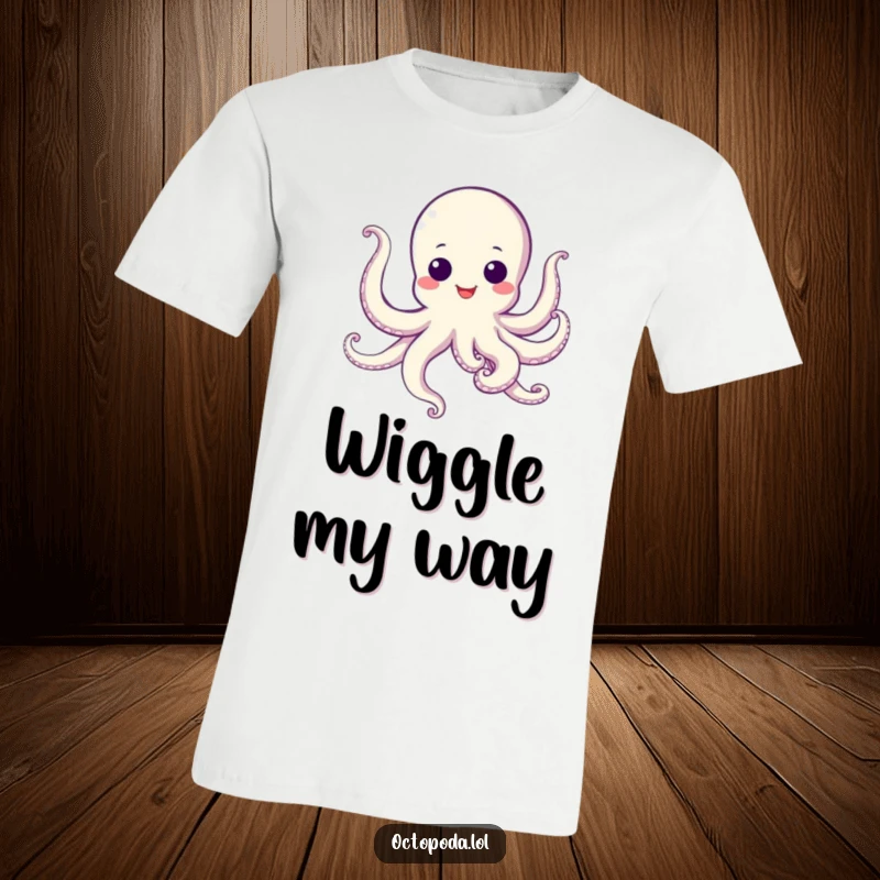 Funny T-Shirt showcasing a smiling octopus with googly eyes, energetically dancing with tentacles in the air.