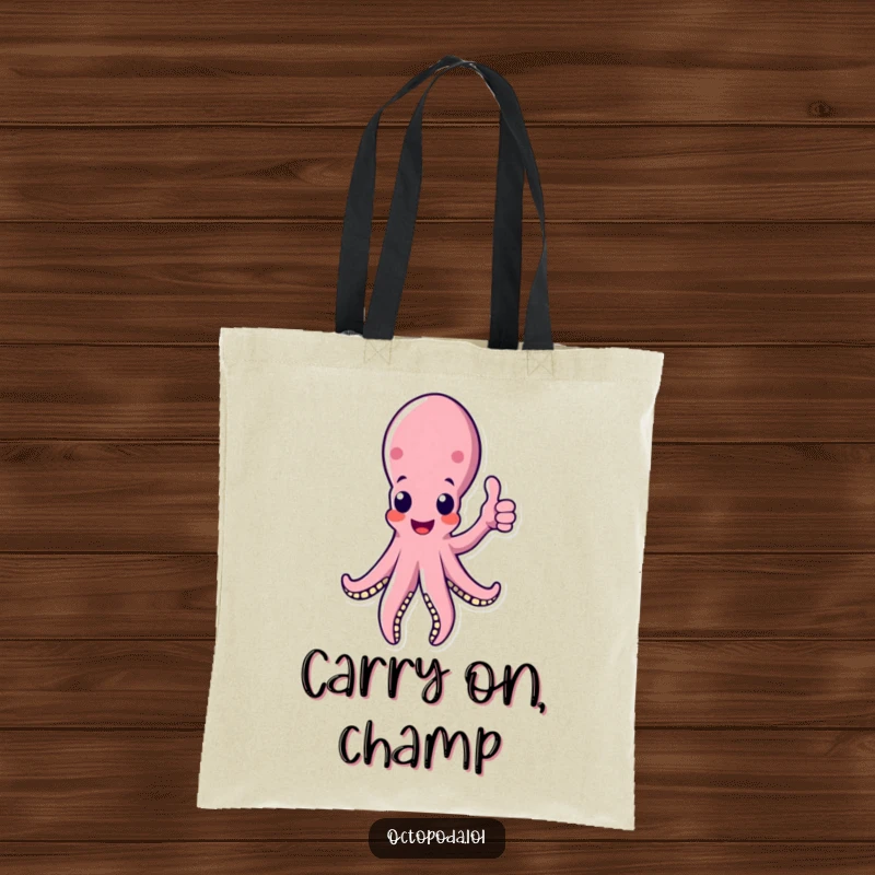 Funny octopus tote bag adorned with a cheerful tentacle giving a thumbs up, perfect for carrying essentials with style.
