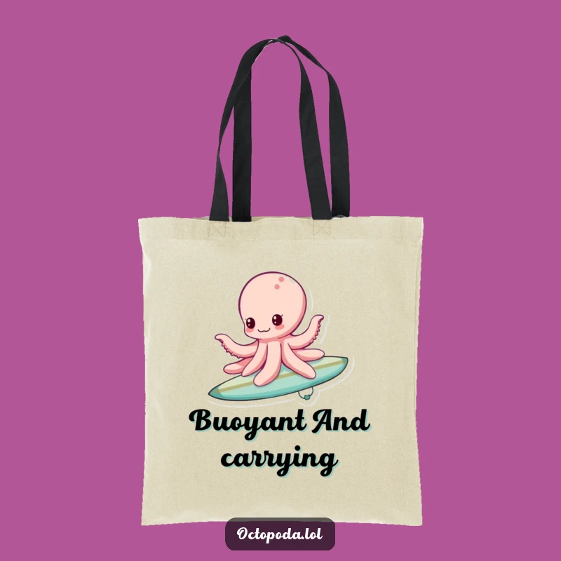 Funny Bubble Surfing Octopus Tote Bag - Ocean Adventure Carryall, Great Funny Gift!