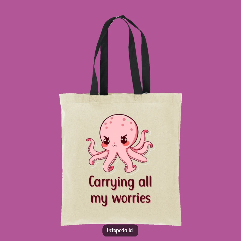 Funny Determined Octopus Tote Bag: Carry Your Essentials with Tiny, Fierce Purpose