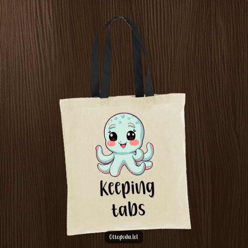 Funny octopus tote bag featuring a giggling octopus winking with all its eyes, perfect for secret-keeping and style.